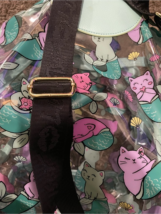 Betsey Johnson Mermaid Cat Print Clear Bag with Gold Lip Charm